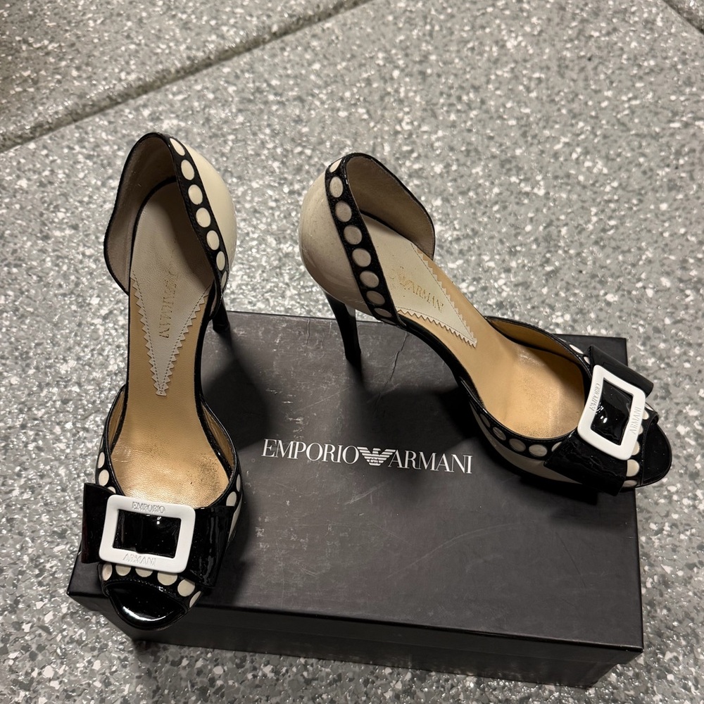 Emporio Armani Black & White Polka Dot D'Orsay Stiletto Pumps - Picture 4 of 5